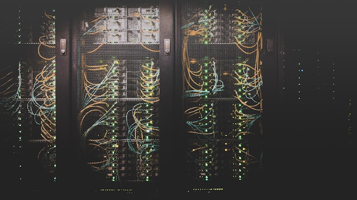 Server racks with glowing lights